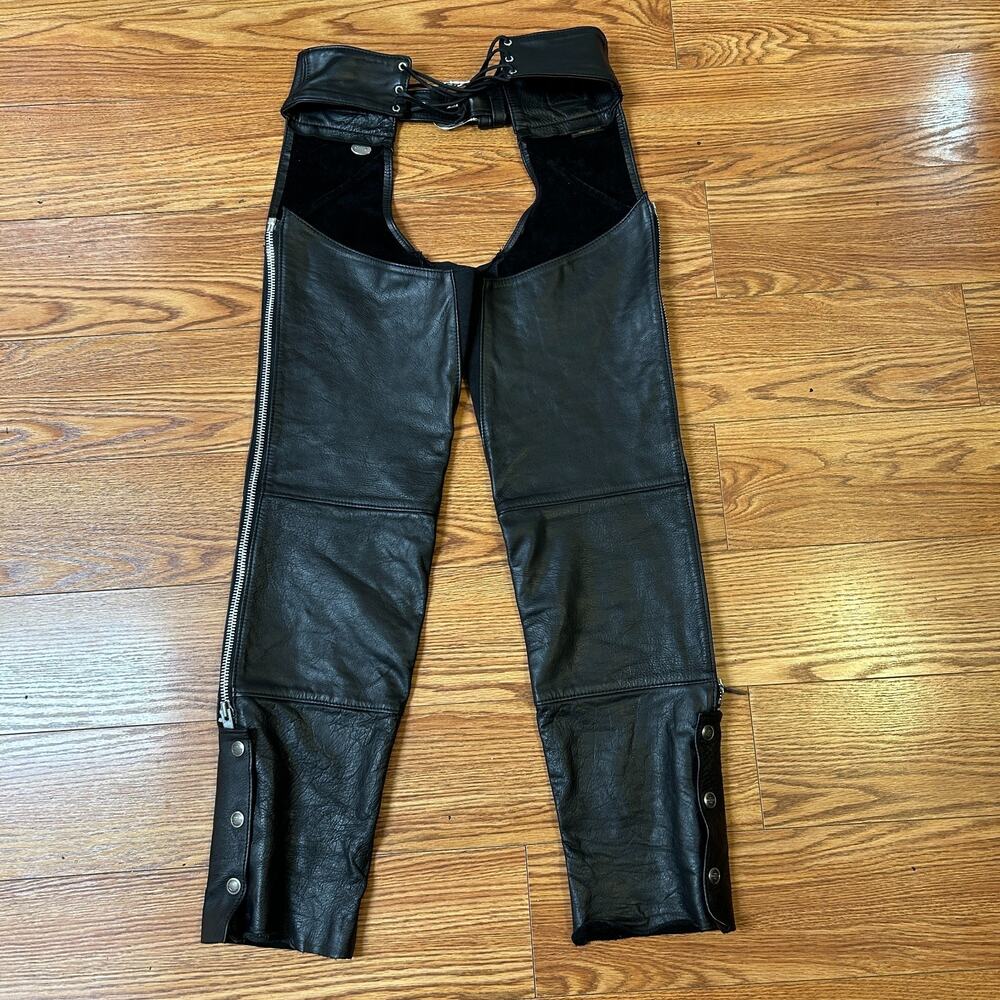 Harley Davidson Womens S Motorcycle Riding Chaps Black Leather Vintage Biker USA